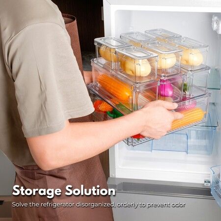 GOMINIMO 10 Pack Clear Stackable Fridge Organiser Bins with Lids