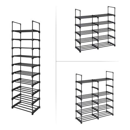 SONGMICS 10-Tier Metal Shoe Rack Customizable Design Black