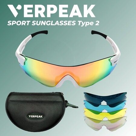 VERPEAK Sport Sunglasses Type 2 (White Frame With Black End Tip)