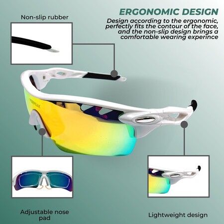 VERPEAK Sport Sunglasses Type 2 (White Frame With Black End Tip)