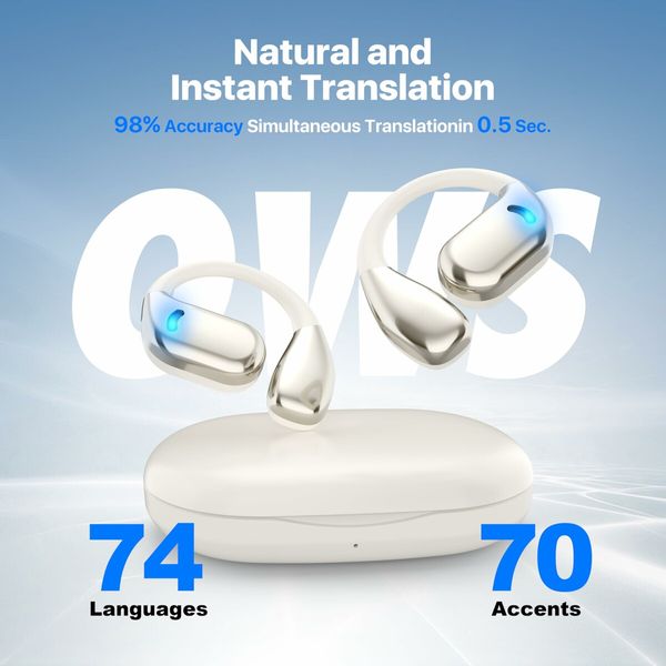 3-in-1 Language Translation Earbuds with 144 Languages & Accents,Translator Device Real Time Fit iOS & Android for Travel Business Learning,White