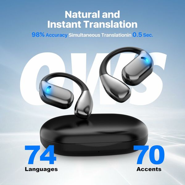 3-in-1 Language Translation Earbuds with 144 Languages & Accents,Translator Device Real Time Fit iOS & Android for Travel Business Learning,Black