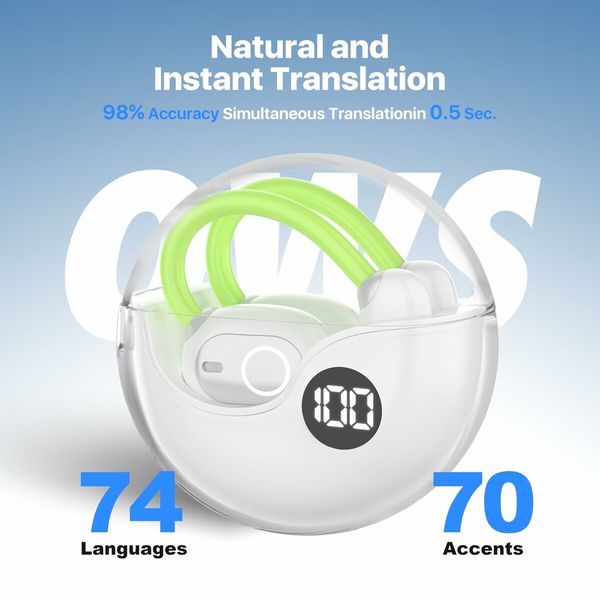 3-in-1 Translation Earbuds Language Translator Earphone in Real Time Supports 144 and 8 Offline OWS for iOS & Android Ideal for Travel(White)