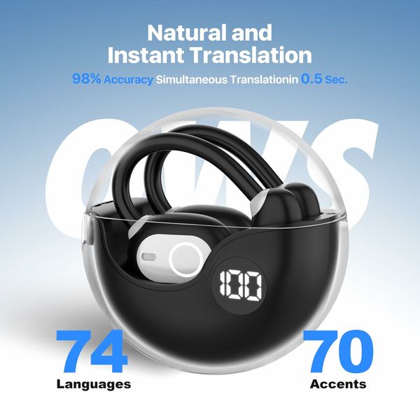 3-in-1 Translation Earbuds Language Translator Earphone in Real Time Supports 144 and 8 Offline OWS for iOS & Android Ideal for Travel(Black)