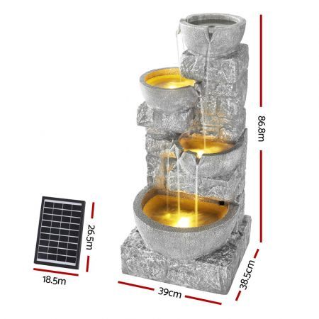 Gardeon Solar Fountain Water Feature Outdoor LED Lights Gray