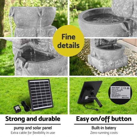 Gardeon Solar Fountain Water Feature Outdoor LED Lights Gray