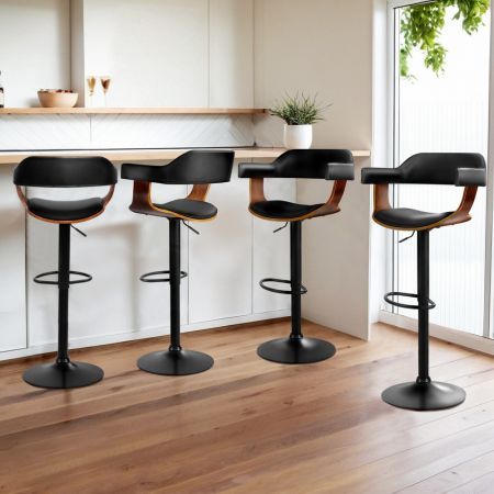 Artiss 4x Bar Stools Gas Lift Leather w/Armrest All Black