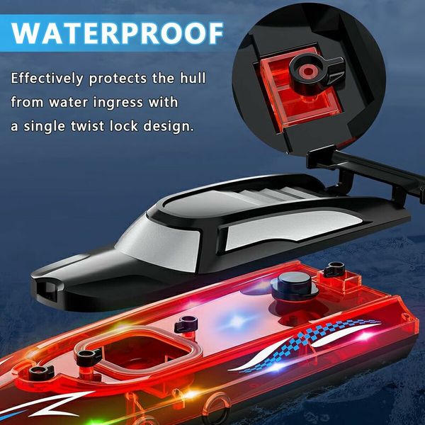 Self Righting RC Boat with LED Light for Men Women and Kids 4 to 12, 2.4Ghz Fast RC Boat, Red