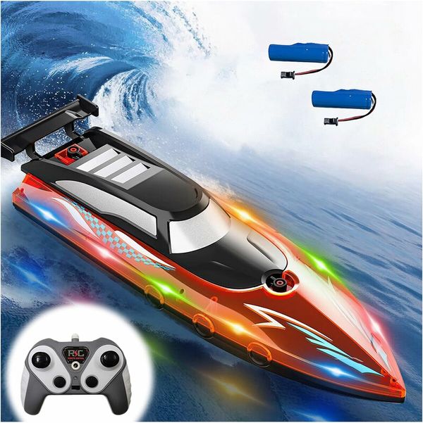 Self Righting RC Boat with LED Light for Men Women and Kids 4 to 12, 2.4Ghz Fast RC Boat, Red