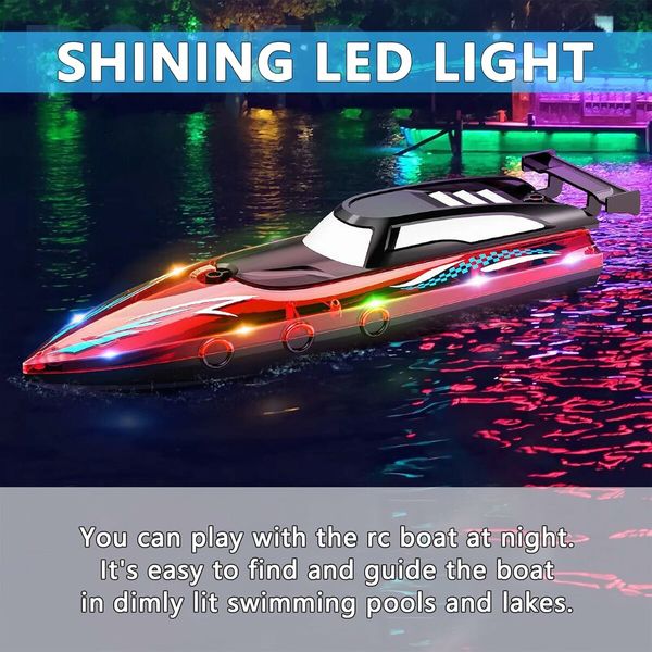 Self Righting RC Boat with LED Light for Men Women and Kids 4 to 12, 2.4Ghz Fast RC Boat, Red