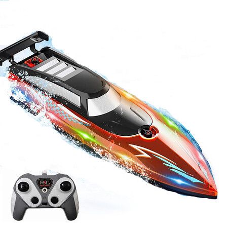 Self Righting RC Boat with LED Light for Men Women and Kids 4 to 12, 2.4Ghz Fast RC Boat, Red