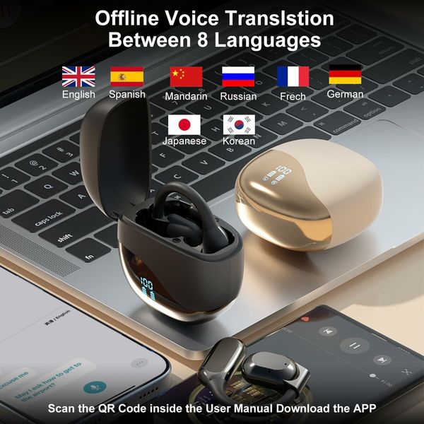 Ai Real Time Language Translator Earbuds with 144 Languages Translator Pods for iOS & Android (Black)