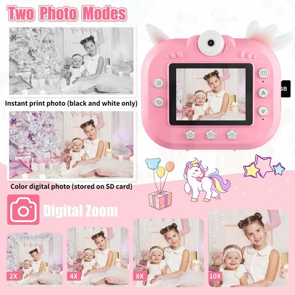 Instant Print Digital Camera for Kids, 20MP Selfie Video Children Toy Camera, Kids Camera for 6-12 Years Old Girls Boys