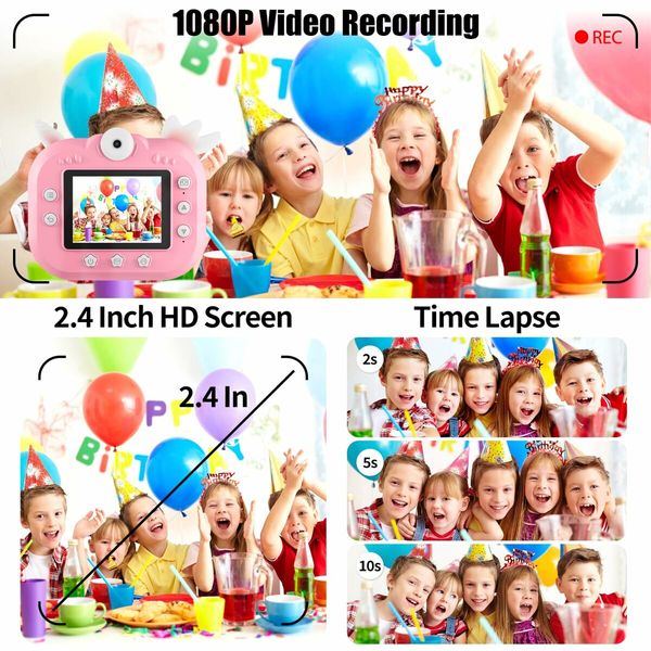 Instant Print Digital Camera for Kids, 20MP Selfie Video Children Toy Camera, Kids Camera for 6-12 Years Old Girls Boys