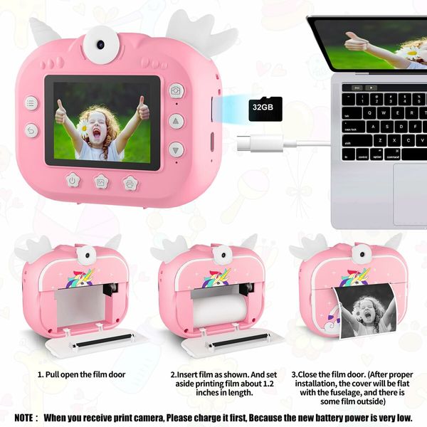 Instant Print Digital Camera for Kids, 20MP Selfie Video Children Toy Camera, Kids Camera for 6-12 Years Old Girls Boys