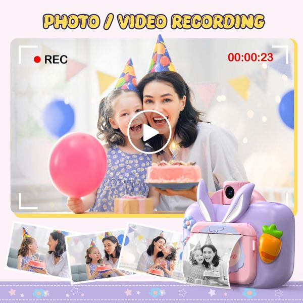 Camera Instant Print 2.5K Instant Print Camera for Kids,Selfie Kids Digital Camera with Print Paper&32GB Card and Color Pens for DIY