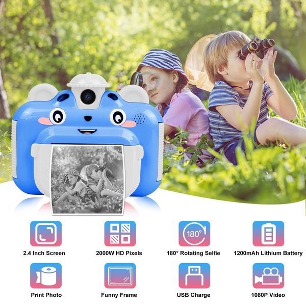 Instant Print Digital Camera for Kids 20MP Selfie Video Image Video Recorder, 12MP Photo Shooting, 180-Degree Rotating Feature Gift for 6+ Ages Kids, Blue