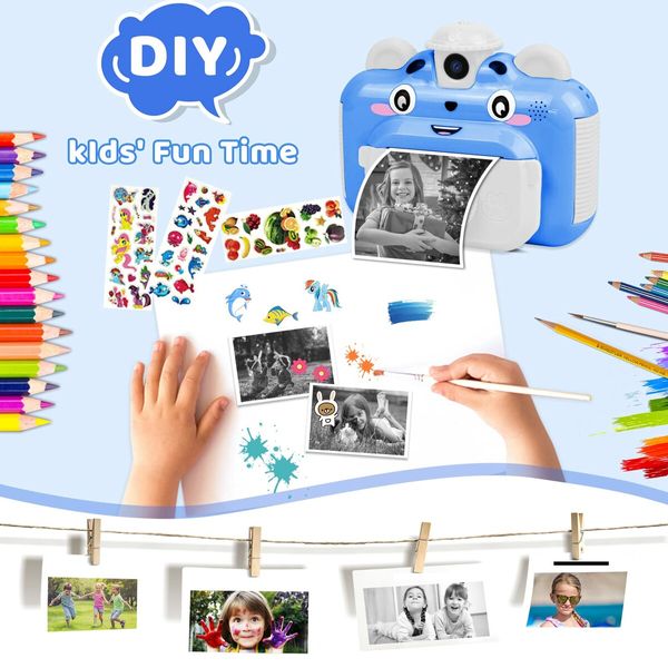 Instant Print Digital Camera for Kids 20MP Selfie Video Image Video Recorder, 12MP Photo Shooting, 180-Degree Rotating Feature Gift for 6+ Ages Kids, Blue