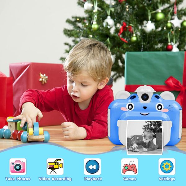 Instant Print Digital Camera for Kids 20MP Selfie Video Image Video Recorder, 12MP Photo Shooting, 180-Degree Rotating Feature Gift for 6+ Ages Kids, Blue