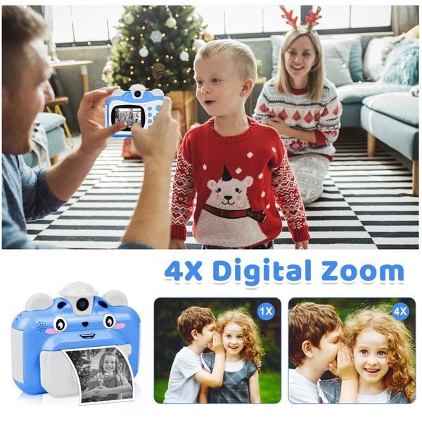 Instant Print Digital Camera for Kids 20MP Selfie Video Image Video Recorder, 12MP Photo Shooting, 180-Degree Rotating Feature Gift for 6+ Ages Kids, Blue