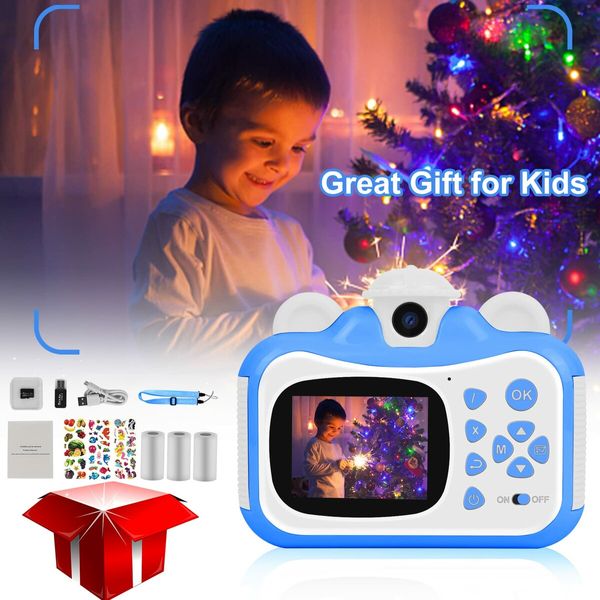 Instant Print Digital Camera for Kids 20MP Selfie Video Image Video Recorder, 12MP Photo Shooting, 180-Degree Rotating Feature Gift for 6+ Ages Kids, Blue