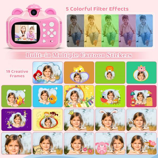 Instant Print Digital Camera for Kids 20MP Selfie Video Image Video Recorder, 12MP Photo Shooting, 180-Degree Rotating Feature Gift for 6+ Ages Kids, Pink