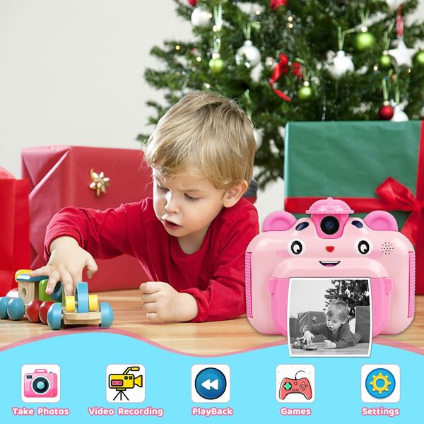 Instant Print Digital Camera for Kids 20MP Selfie Video Image Video Recorder, 12MP Photo Shooting, 180-Degree Rotating Feature Gift for 6+ Ages Kids, Pink