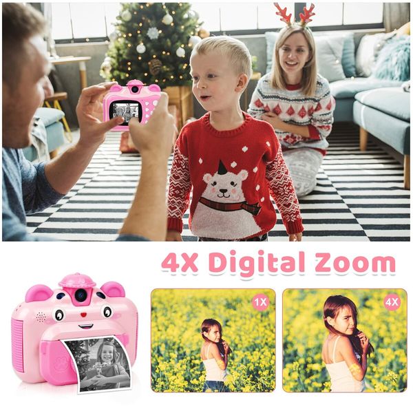 Instant Print Digital Camera for Kids 20MP Selfie Video Image Video Recorder, 12MP Photo Shooting, 180-Degree Rotating Feature Gift for 6+ Ages Kids, Pink