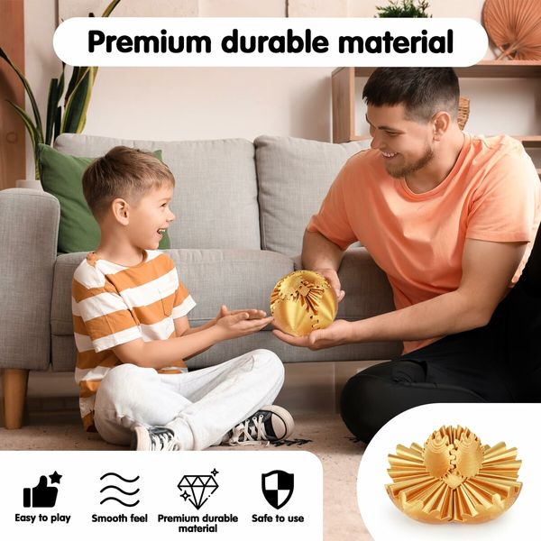 Gear Ball 3D Printed Spin Ball or Cube Fidget Toy,Gear Sphere Fidget Toy,Fidget Ball Gear Toy,Stress Ball GearSphere Desk Toy (Golden,6cm)