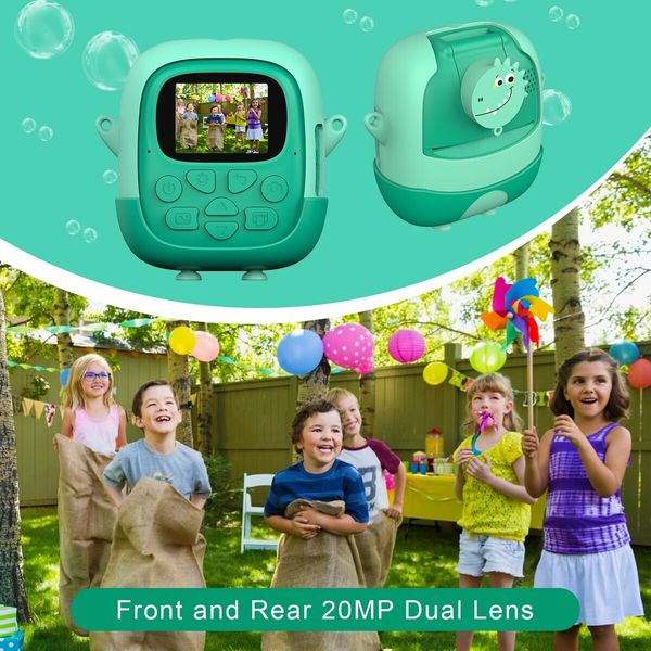 Instant Camera for Kids,Reversible Lens Video Digital Camera with Print Photo Paper, Birthday Gifts Toy for 3-12 Year Old (Green)