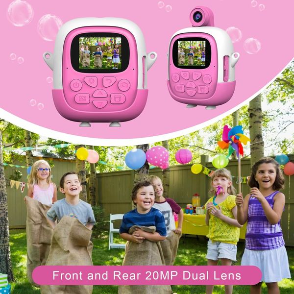 Instant Camera for Kids,Reversible Lens Video Digital Camera with Print Photo Paper, Birthday Gifts Toy for 3-12 Year Old (Pink)