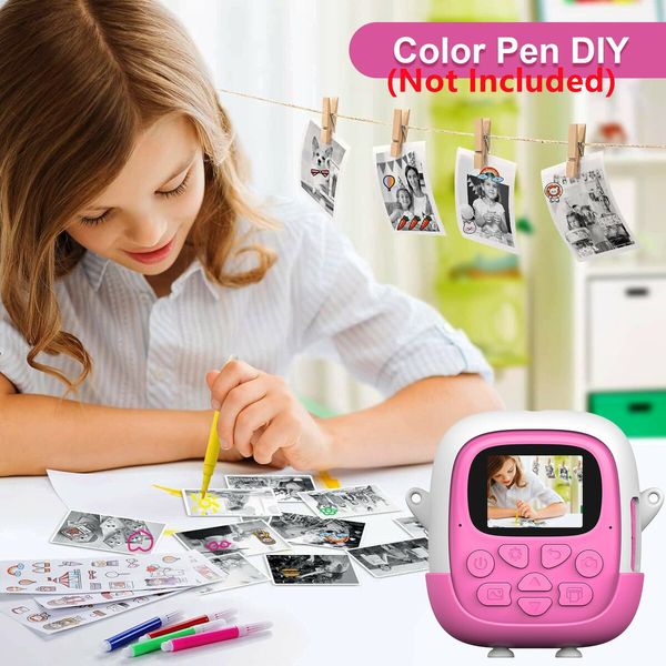 Instant Camera for Kids,Reversible Lens Video Digital Camera with Print Photo Paper, Birthday Gifts Toy for 3-12 Year Old (Pink)