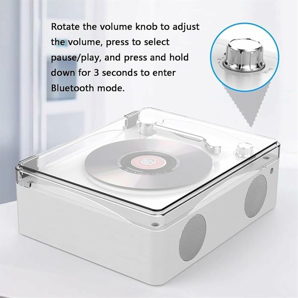 Portable CD Player, Bluetooth Music Player Dual Stereo Speakers, Transparent Dust Cover, Support CD, Headphones, (White)