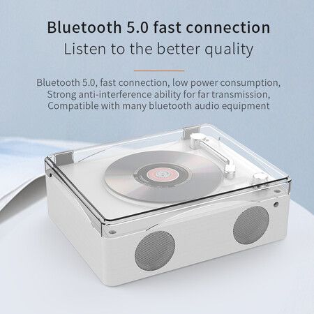 Portable CD Player, Bluetooth Music Player Dual Stereo Speakers, Transparent Dust Cover, Support CD, Headphones, (White)