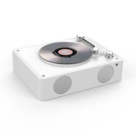 Portable CD Player, Bluetooth Music Player Dual Stereo Speakers, Transparent Dust Cover, Support CD, Headphones, (White)