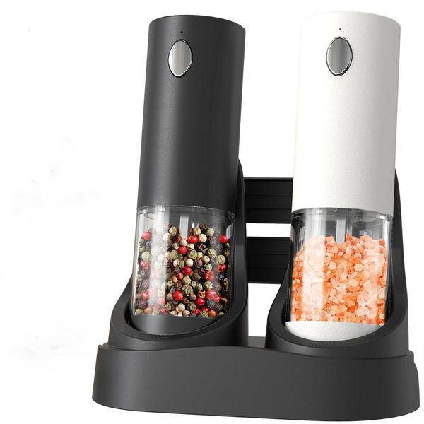 Electric Salt and Pepper Grinder Set Automatic Salt and Pepper Grinder Set with Charging Base and LED Light, Adjustable Coarseness