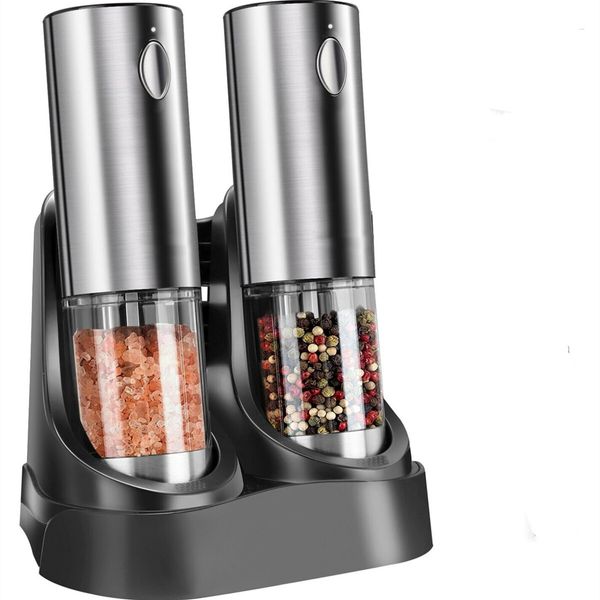 Electric Salt and Pepper Grinder Set Automatic Pepper Mills with Easy-to-Carry Dual Charging Station and Adjustable Coarseness with LED Light