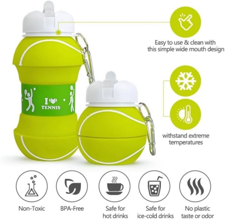 Foldable 550ML Tennis Water Bottles Portable Sports Bottle Outdoor Sports Tennis Ball Shaped Water Cup Bottle