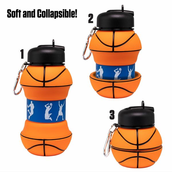 Foldable 550ML Basketball Water Bottles Portable Sports Bottle Outdoor Sports Basketball Ball Shaped Water Cup Bottle