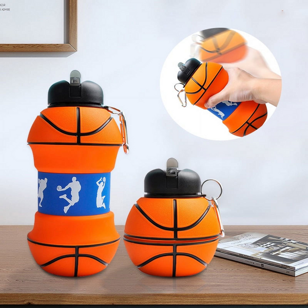 Foldable 550ML Basketball Water Bottles Portable Sports Bottle Outdoor Sports Basketball Ball Shaped Water Cup Bottle