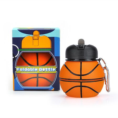 Foldable 550ML Basketball Water Bottles Portable Sports Bottle Outdoor Sports Basketball Ball Shaped Water Cup Bottle