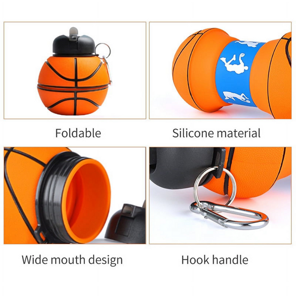 Foldable 550ML Basketball Water Bottles Portable Sports Bottle Outdoor Sports Basketball Ball Shaped Water Cup Bottle