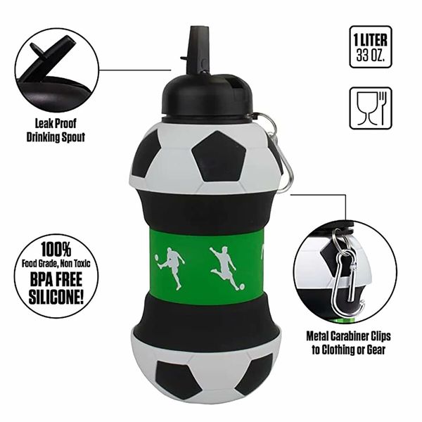 Foldable 550ML Football Water Bottles Portable Sports Bottle Outdoor Sports Soccer Ball Shaped Water Cup Bottle