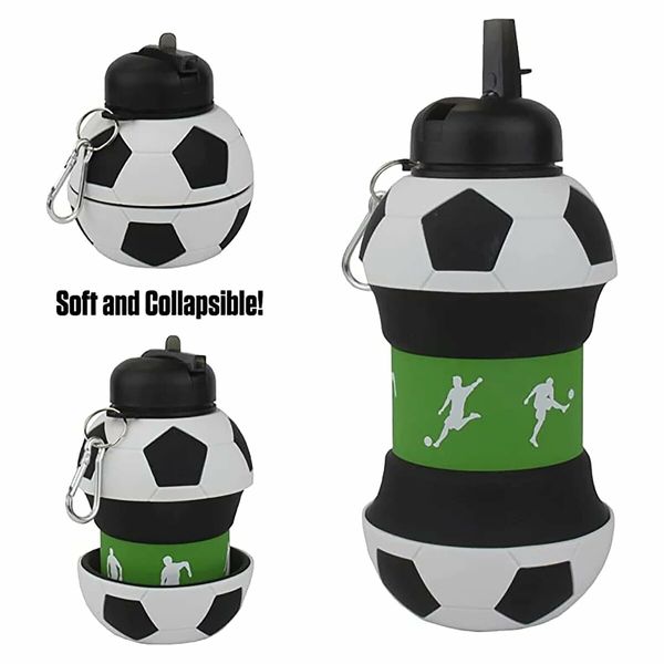 Foldable 550ML Football Water Bottles Portable Sports Bottle Outdoor Sports Soccer Ball Shaped Water Cup Bottle