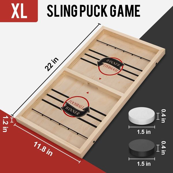 Extra Large Wooden Fast Sling Puck Game,Super Sling Hockey Table for Family Game Night & Parties,Foosball Winner String Puck Game with 20 Pucks