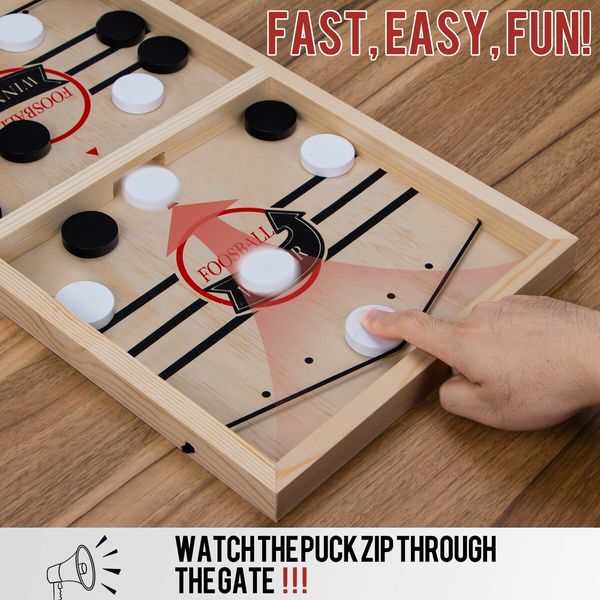 Extra Large Wooden Fast Sling Puck Game,Super Sling Hockey Table for Family Game Night & Parties,Foosball Winner String Puck Game with 20 Pucks