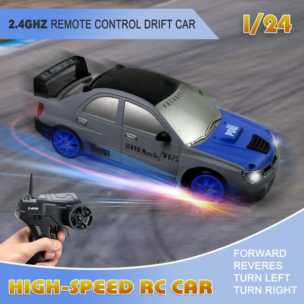 RC Drift Car 2.4GHz 1:16 Scale 4WD High Speed Remote Control Cars Vehicle with LED Lights Two Batteries and Drifting Tires Racing Sport Toy Cars,Blue