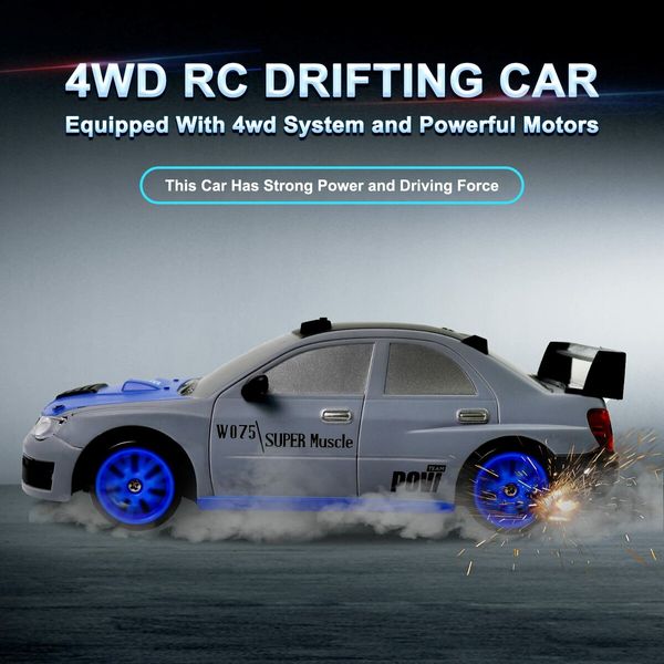 RC Drift Car 2.4GHz 1:16 Scale 4WD High Speed Remote Control Cars Vehicle with LED Lights Two Batteries and Drifting Tires Racing Sport Toy Cars,Blue