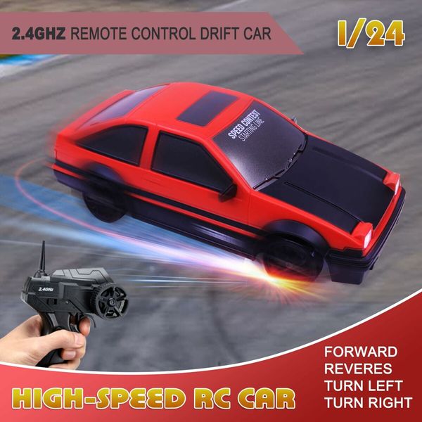 RC Drift Car 2.4GHz 1:16 Scale 4WD High Speed Remote Control Cars Vehicle with LED Lights Two Batteries and Drifting Tires Racing Sport Toy Cars,Red