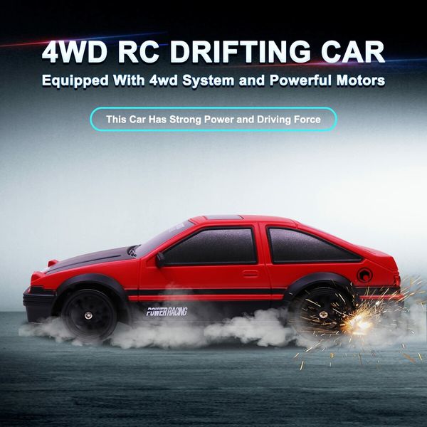 RC Drift Car 2.4GHz 1:16 Scale 4WD High Speed Remote Control Cars Vehicle with LED Lights Two Batteries and Drifting Tires Racing Sport Toy Cars,Red